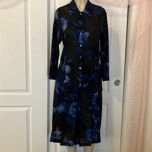 Vintage Blouse and Skirt Set Geiger Collection Blue and Black and Gray Viscose